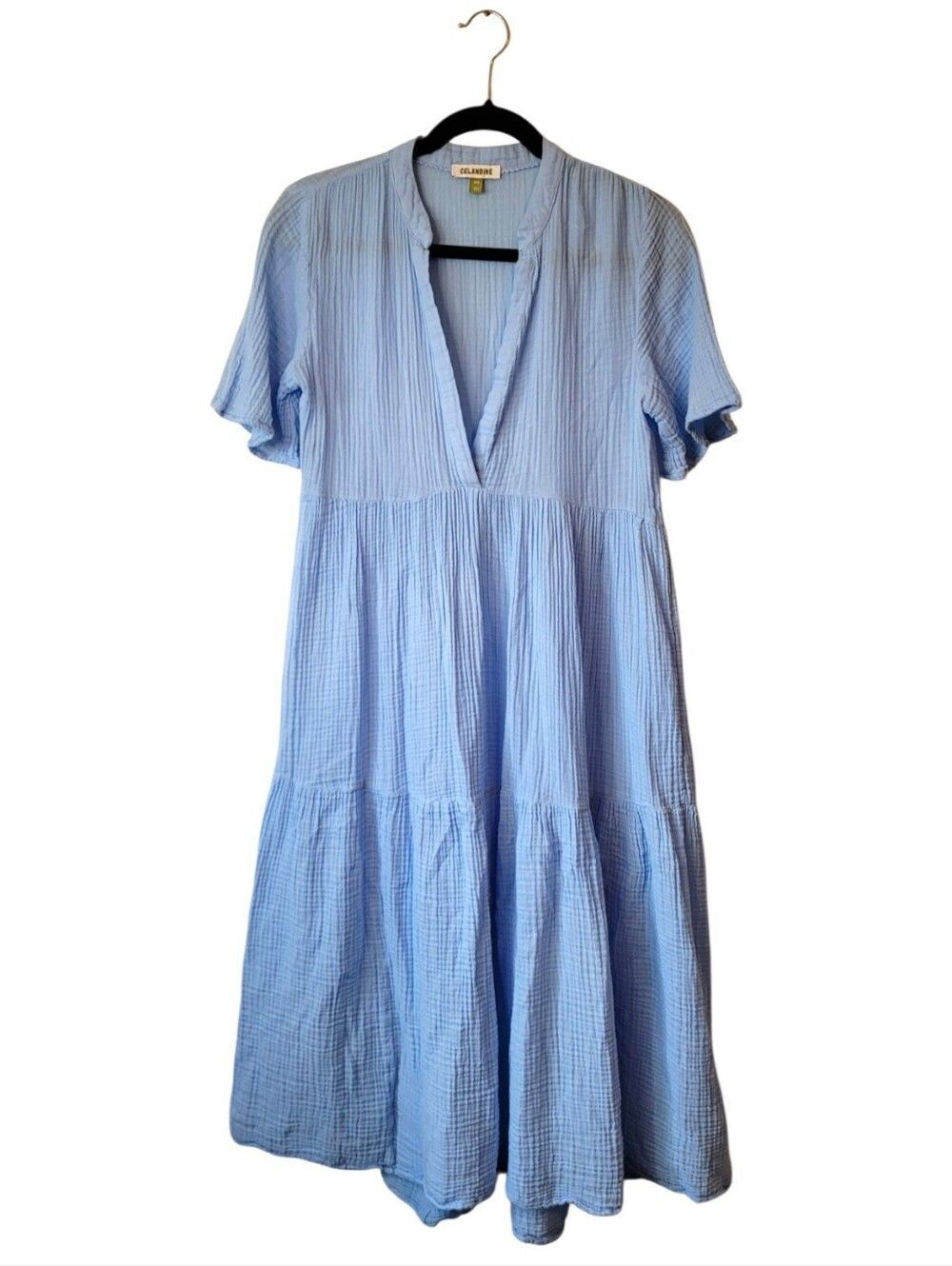 Celandine Light Blue 100% Cotton Tiered V-Neck Women’s Dress Size XSP
